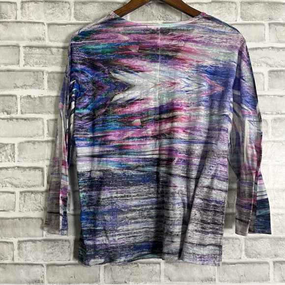 Jess and Jane Artsy Abstract RhinestoneV Neck Lightweight Colorful Blouse Sz XL - Picture 3 of 6